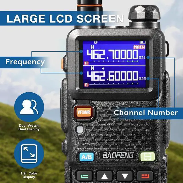 Alt view image 6 of 7 - UV-5G Plus GMRS Handheld Radio, 999 Channels, 5W Long Range Rechargeable Two Way Radio with NOAA Weather Receiving, 2500mAh Battery USB-C Port, 8" & 15.5" Antennas, 2 Pack