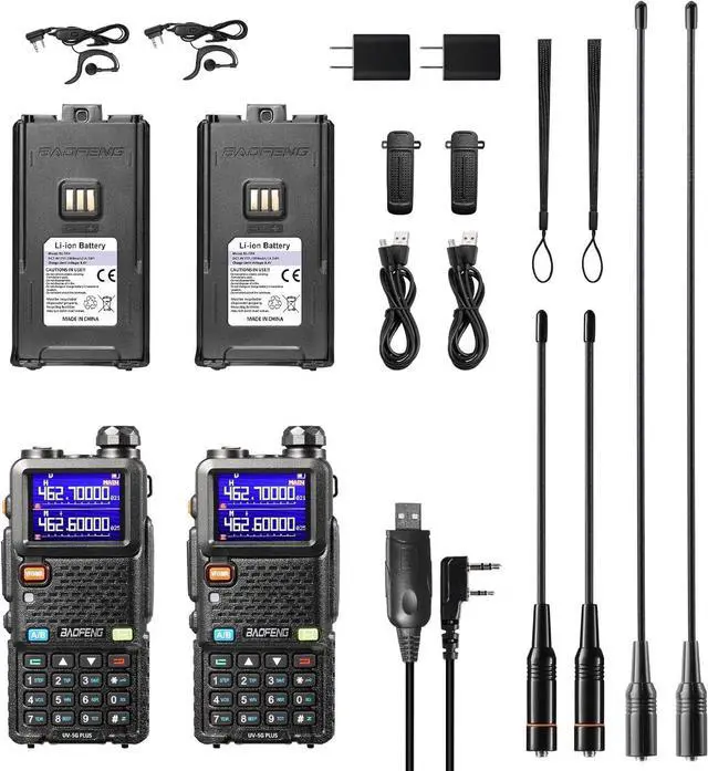 Alt view image 7 of 7 - UV-5G Plus GMRS Handheld Radio, 999 Channels, 5W Long Range Rechargeable Two Way Radio with NOAA Weather Receiving, 2500mAh Battery USB-C Port, 8" & 15.5" Antennas, 2 Pack