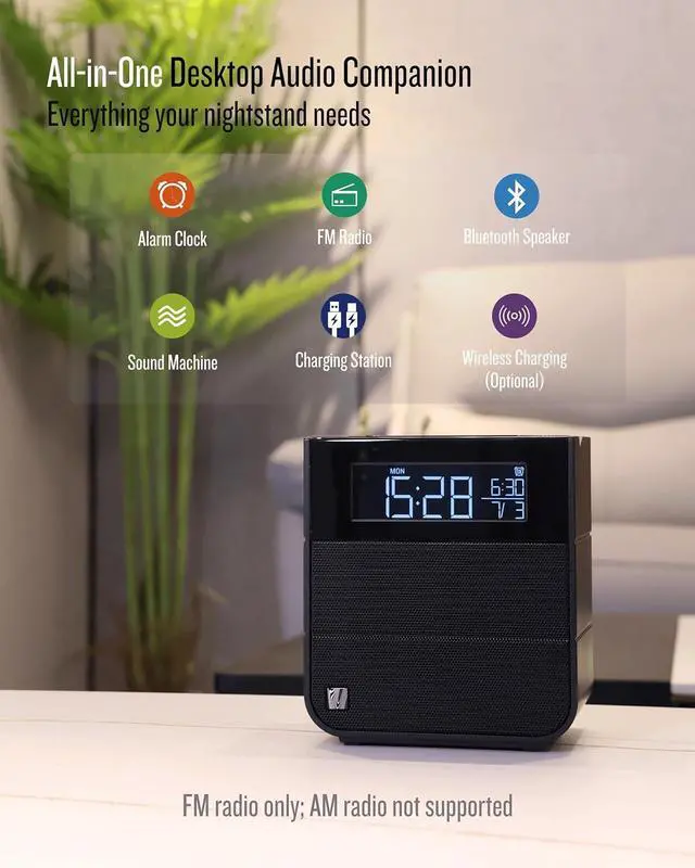 Alt view image 2 of 7 - Sound Rise II, SFQ-16: Bedside Alarm Clock Radio & Bluetooth Speaker, with Large Display Screen, FM Radio, Fast USB Charging, and Nature Sound
