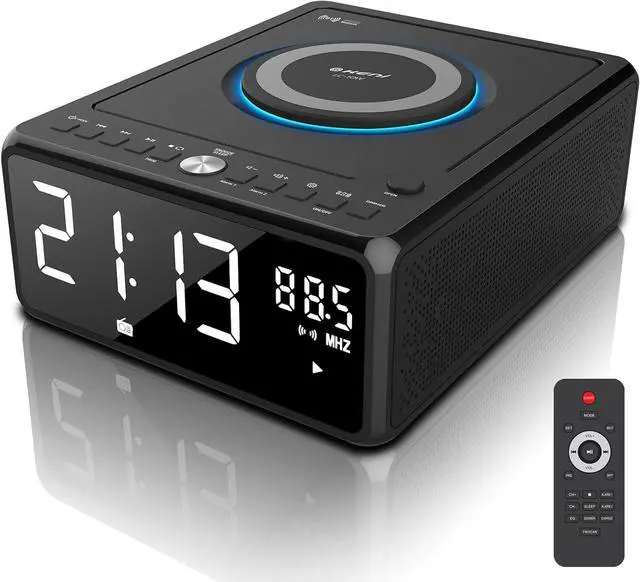 Main image of CD Player Alarm Clock Radio Combo, Bluetooth CD Boombox, Qi Certified Fast Wireless Charger,Support CD/MP3/AUX/USB/FM Radio, CD Players for Home with Remote Control, Large Display, Dimmer