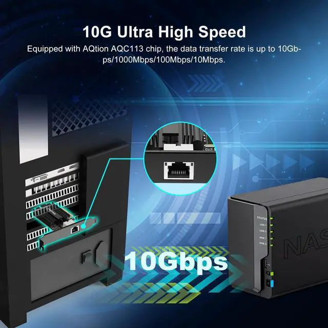 Alt view image 2 of 7 - 10Gbe PCI-e Network Card, AQC113 Controller, 10G Base-T RJ45 Port NIC Card, GiGaPlus 100/1000/2500/10000Mbps Ethernet Card, 10Gb Ethernet Adapter Support Windows10/11/Windows Server/Linux