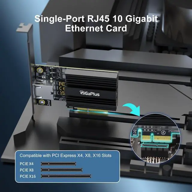 Alt view image 4 of 7 - 10Gbe PCI-e Network Card, AQC113 Controller, 10G Base-T RJ45 Port NIC Card, GiGaPlus 100/1000/2500/10000Mbps Ethernet Card, 10Gb Ethernet Adapter Support Windows10/11/Windows Server/Linux
