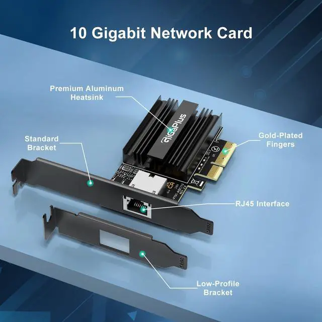 Alt view image 5 of 7 - 10Gbe PCI-e Network Card, AQC113 Controller, 10G Base-T RJ45 Port NIC Card, GiGaPlus 100/1000/2500/10000Mbps Ethernet Card, 10Gb Ethernet Adapter Support Windows10/11/Windows Server/Linux