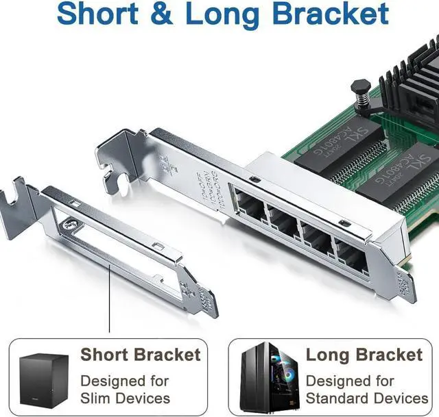 Alt view image 3 of 6 - Gigabit 4 Port NIC with  I350 Chip, 1Gb Network Card Compare to  I350-T4 NIC, Quad RJ45 Ports, PCI Express 2.1 X4, Ethernet Card with Low Profile for Windows/Windows Server/Linux