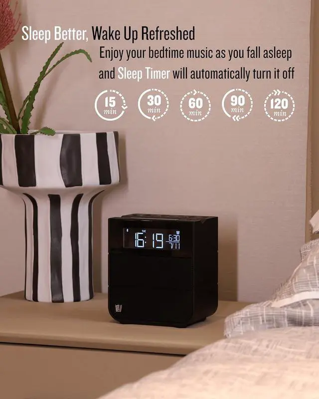 Alt view image 4 of 7 - Sound Rise II, SFQ-16: Bedside Alarm Clock Radio & Bluetooth Speaker, with Large Display Screen, FM Radio, Fast USB Charging, and Nature Sound