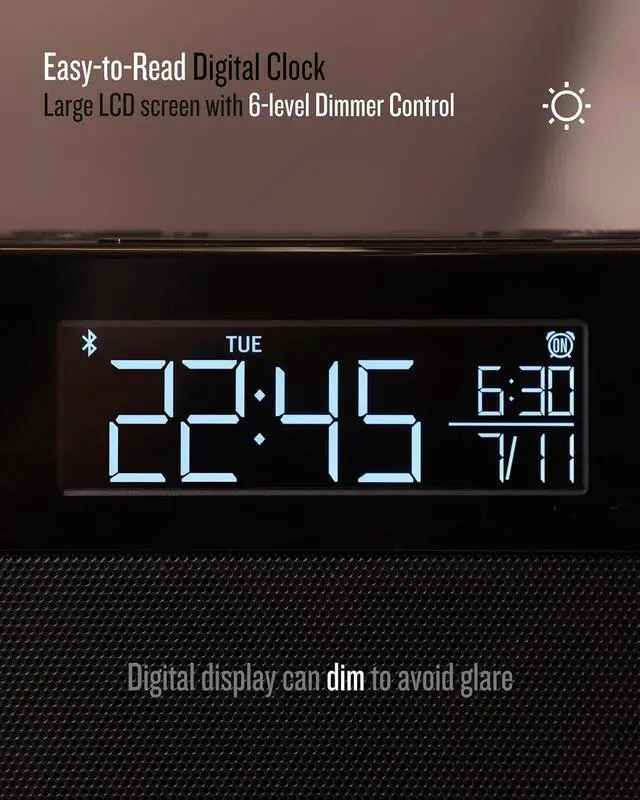 Alt view image 5 of 7 - Sound Rise II, SFQ-16: Bedside Alarm Clock Radio & Bluetooth Speaker, with Large Display Screen, FM Radio, Fast USB Charging, and Nature Sound
