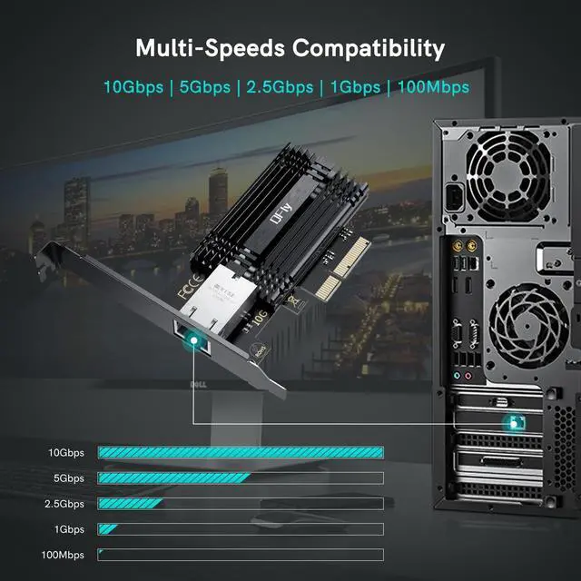 Alt view image 2 of 6 - 10Gb PCI-e Network Card, PCIe to 10 Gigabit Ethernet Adapter,Marvell AQtion AQC113C Controller,10G Base-T RJ45 Port NIC Card,Support Windows10/11/Server
