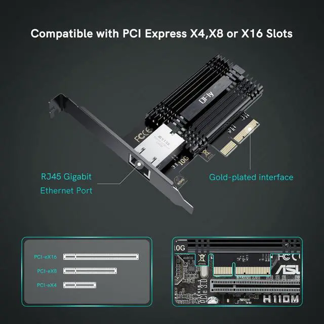 Alt view image 4 of 6 - 10Gb PCI-e Network Card, PCIe to 10 Gigabit Ethernet Adapter,Marvell AQtion AQC113C Controller,10G Base-T RJ45 Port NIC Card,Support Windows10/11/Server