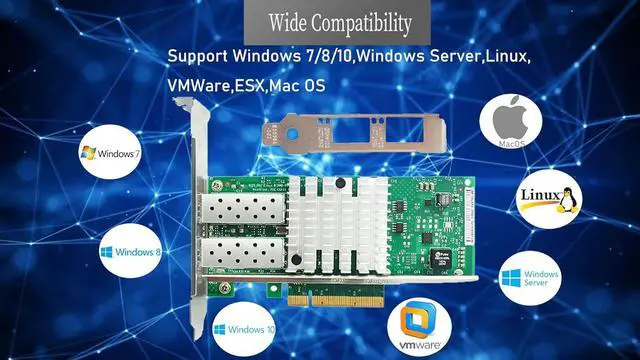 Alt view image 4 of 6 - 10Gb Network Card Dual SFP+ Ports PCIEx8 Ethernet Converged Server Compatible  X520-DA2 82599ES Chip Support Windows 7/8/10/11/Visa,Server/Linux/VMware