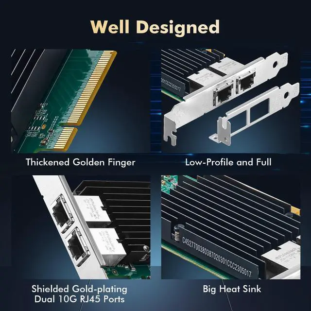 Alt view image 5 of 7 - 2 Port 10G Ethernet PCIe Network Adapter,  X540 chip LAN Controller, 10G/1G/100Mbps Ethernet RJ45 NIC Card for Windows/Linux/VMware