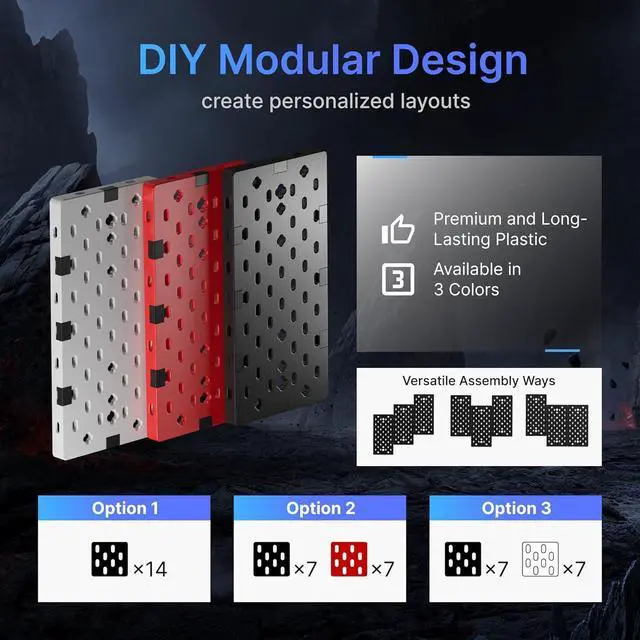 Alt view image 2 of 7 - Controller and Headphone Holder Wall Mount, Modular Gaming Pegboard with Accessories, Controller Stand for Xbox PS5 PS4 Switch, Video Game Storage, Disc Shelf Organizer, 14pcs Pegboard, Black