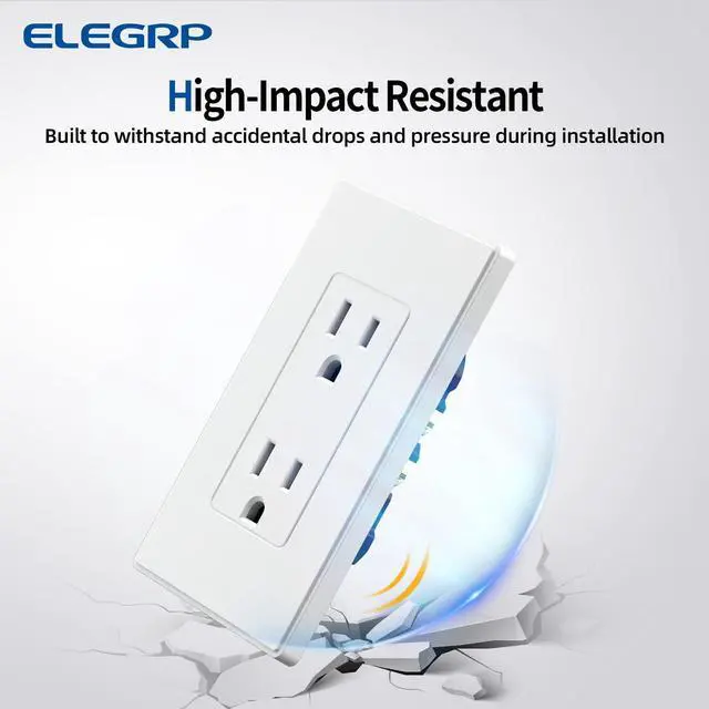 Alt view image 4 of 7 - ELEGRP Matte White Standard Decorator Electrical Wall Receptacle Outlet, 15A 125V, 2 Pole 3 Wire, Non- Tamper Resistant, NEMA 5-15R, Self-Grounding, Wall Plate Included, UL Listed, 50 Pack