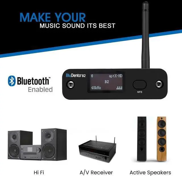 Alt view image 4 of 7 - B2 aptX HD, LDAC Hi-Fi Bluetooth 5.1 Audio Receiver,Bluetooth Adapter with ESS DAC, Analog Stereo RCA Output, Enhanced Working Range,OLED Display, Digital Coaxial & Optical Outputs