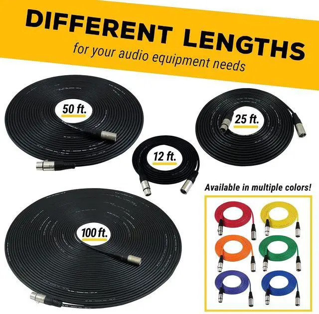 Alt view image 7 of 7 - 6ft Patch Cable Cords - XLR Male to XLR Female Black Cables - 6' Balanced Snake Cord - Pack of 6