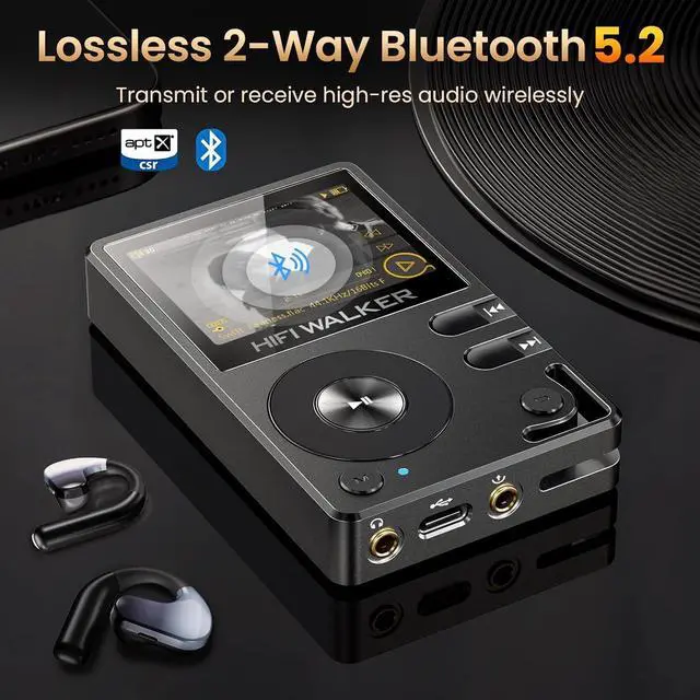 Alt view image 3 of 7 - H2 HiFi MP3 Player with Bluetooth 5.2, Lossless DSD FLAC Player, Digital Audio Player Hi Res Portable Music DAP Player with 64GB Micro SD Card, Support Up to 256GB
