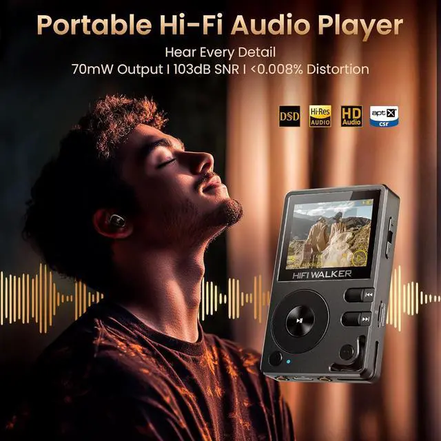 Alt view image 2 of 7 - H2 HiFi MP3 Player with Bluetooth 5.2, Lossless DSD FLAC Player, Digital Audio Player Hi Res Portable Music DAP Player with 64GB Micro SD Card, Support Up to 256GB
