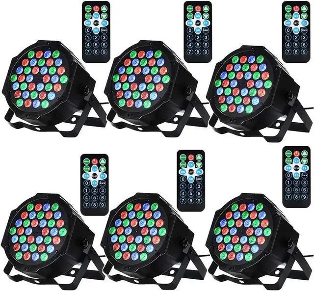Main image of Dj Lights, 6 Pack 36 LED Par Lights Stage Lights with Sound Activated Remote Control & DMX Control, Stage Lighting Uplights for Wedding Club Music Show Christmas Holiday Party Lighting
