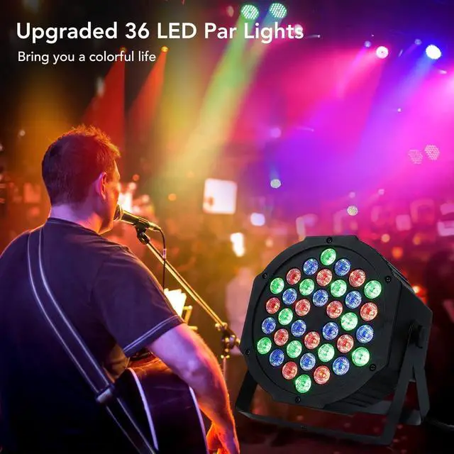 Alt view image 3 of 7 - Dj Lights, 6 Pack 36 LED Par Lights Stage Lights with Sound Activated Remote Control & DMX Control, Stage Lighting Uplights for Wedding Club Music Show Christmas Holiday Party Lighting