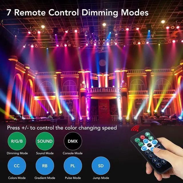 Alt view image 4 of 7 - Dj Lights, 6 Pack 36 LED Par Lights Stage Lights with Sound Activated Remote Control & DMX Control, Stage Lighting Uplights for Wedding Club Music Show Christmas Holiday Party Lighting