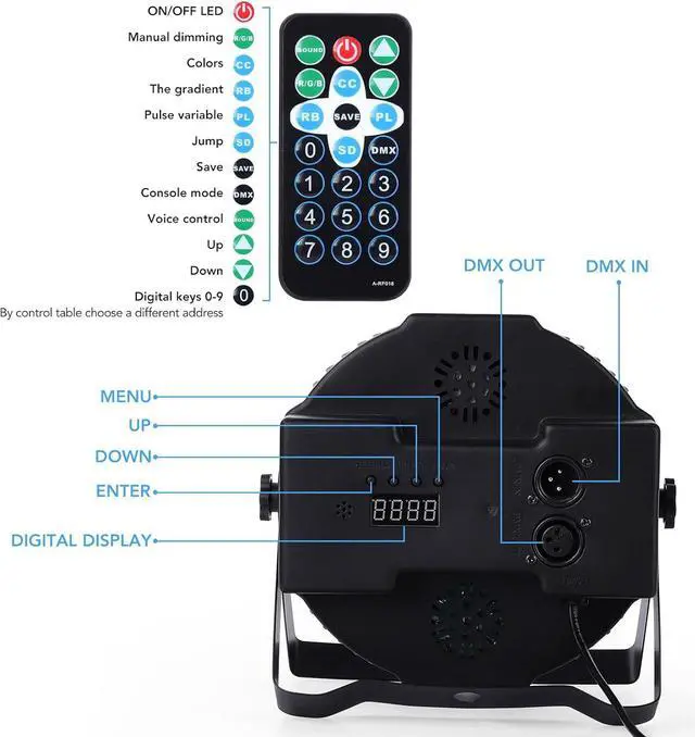 Alt view image 5 of 7 - Dj Lights, 6 Pack 36 LED Par Lights Stage Lights with Sound Activated Remote Control & DMX Control, Stage Lighting Uplights for Wedding Club Music Show Christmas Holiday Party Lighting