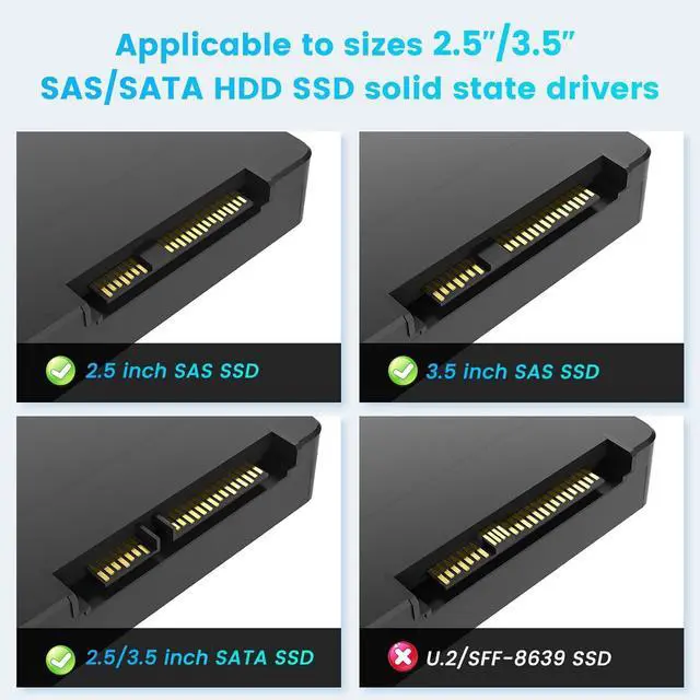 Alt view image 3 of 7 - SAS to USB 3.0 Adapter, SAS/SATA Hard Drive Enclosure Reader Converter Docking Station for 2.5/3.5 inch Server HDD SSD with 12V/2A Power Adapter,Support up 18TB(New Upgrade) -
