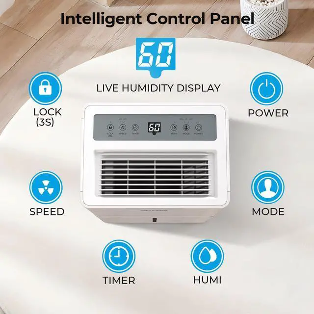 Alt view image 4 of 7 - 1500 Sq.ft Dehumidifier for Basement,  21 Pint Dehumidifiers with Drain Hose for Home Large Room Bedroom Bathroom, Powerful Moisture Removal, Smart Humidity Control & Display, 24H Timer, 3 Modes