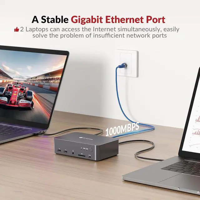 Alt view image 3 of 7 - AV Access KVM Switch Dock 2 Monitors 2 Laptops, 4K KVM Switch Dual Monitor, 2 USB-C MST Ports, 60W PD for Each PC, 1G Ethernet, EDID Emulation, 2K@144Hz, 1080P@240Hz, Ideal for Home Office & Gaming