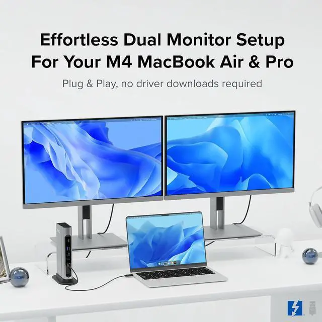 Alt view image 3 of 7 - Plugable 16-in-1 Thunderbolt 4 Dock  Dual 4K Monitors for M4 MacBook Air/Pro, 100W Charging, 2X HDMI, 2X DisplayPort, 2.5G Ethernet, 7X USB, MicroSD/SD Card Reader, Audio, Windows & USB4 Compatible