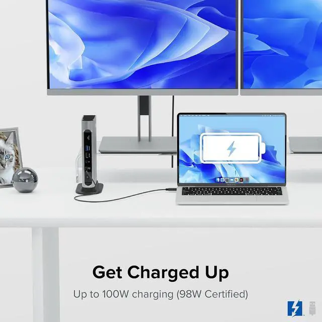 Alt view image 5 of 7 - Plugable 16-in-1 Thunderbolt 4 Dock  Dual 4K Monitors for M4 MacBook Air/Pro, 100W Charging, 2X HDMI, 2X DisplayPort, 2.5G Ethernet, 7X USB, MicroSD/SD Card Reader, Audio, Windows & USB4 Compatible