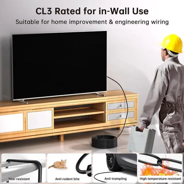 Alt view image 2 of 7 - UL Certified CL3 Rated Fiber Optic HDMl Cable 25FT, 48Gbps Ultra Small Connector HDMI 2.1 Cable 8K60Hz & 4K120Hz, Support eARC, Dolby, Compatible with Blu-ray Roku LG PS5 PS4 Xbox RTX