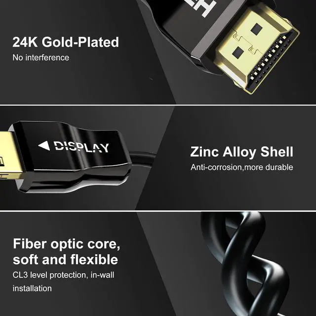 Alt view image 7 of 7 - UL Certified CL3 Rated Fiber Optic HDMl Cable 25FT, 48Gbps Ultra Small Connector HDMI 2.1 Cable 8K60Hz & 4K120Hz, Support eARC, Dolby, Compatible with Blu-ray Roku LG PS5 PS4 Xbox RTX