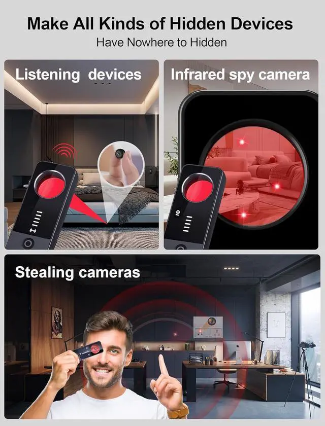 Alt view image 4 of 6 - Hidden Camera Detectors,Hidden Bug&Camera Detectors,GPS Tracker Detector,Finder Hidden Devices&Listening Devices in Travel,Car,Bath,Office,Hotel,Airbnb to Protect Privacy