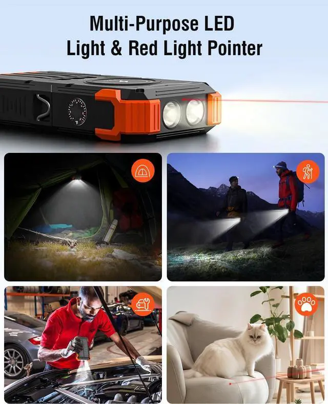 Alt view image 5 of 7 - Solar Charger Power Bank 42800mAh Wireless Portable Charger with USB-C in/Output QC3.0 Fast Charging 15W 4 Ports Outdoor Battery Pack Built-in Dual Led Flashlights for iPhone  etc