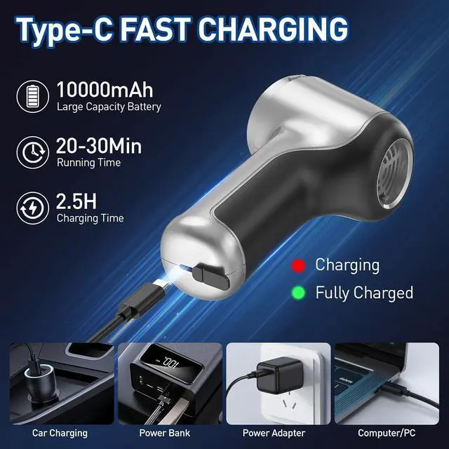 Alt view image 7 of 7 - AHNR Handheld Car Vacuum Cleaner Cordless with Brushless Motor, 20000PA High Power Vacuum Cleaner & Air Duster, 3 in 1 Keyboard Portable Mini Hand Held Vacuums Cleaner for Car Home