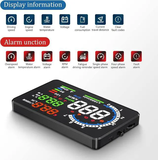 Alt view image 3 of 7 - Heads Up Display for Cars, Digital Speedometer for Car A8 with OBD Function, 5.5 Inch Large Screen, HUD Speedometer for Car for All Vehicles