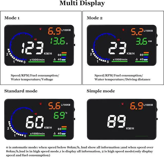 Alt view image 5 of 7 - Heads Up Display for Cars, Digital Speedometer for Car A8 with OBD Function, 5.5 Inch Large Screen, HUD Speedometer for Car for All Vehicles