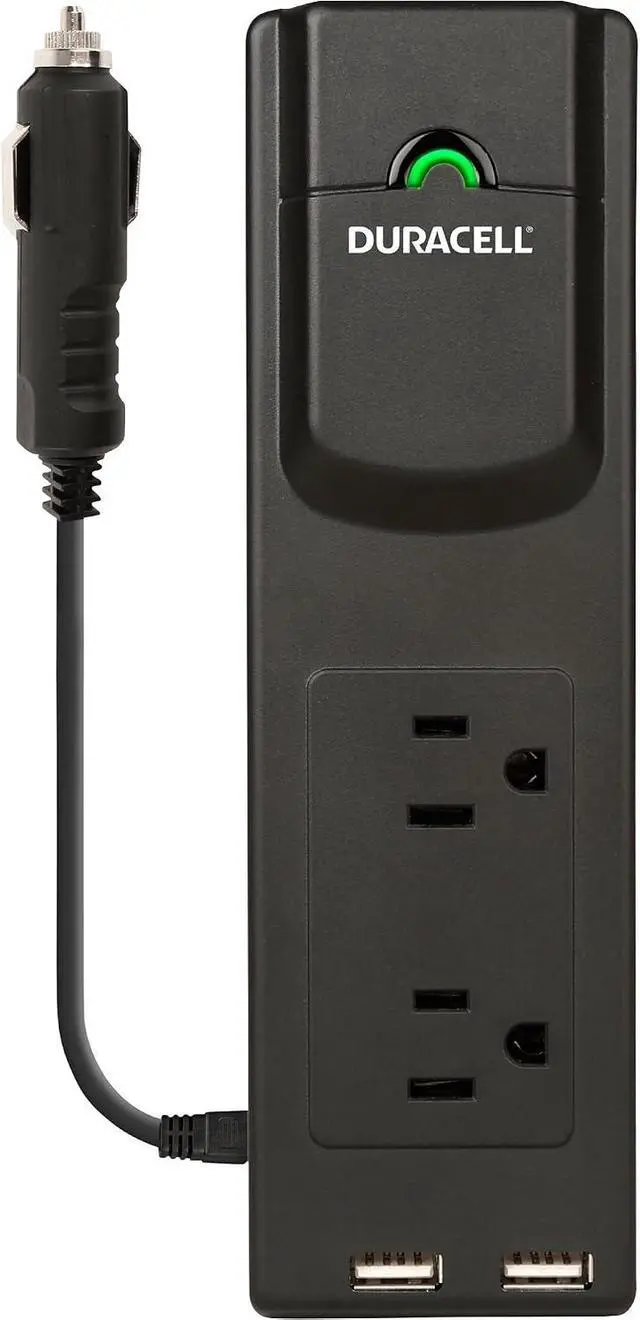 Alt view image 2 of 5 - Duracell DRINVPS175 Black 175 Watt Portable Power Inverter | 2 AC Outlets, 2 USB Ports, Black