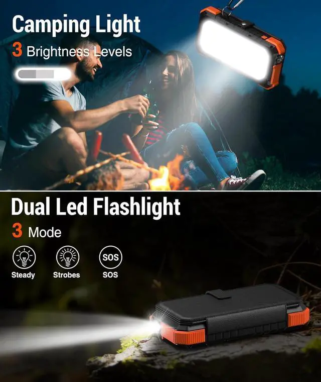 Alt view image 5 of 7 - Solar Charger Power Bank, PD 18W Fast Charging 20000mAh Battery Pack with 4 Foldable Panels, Portable Solar Powered USB C Charger with Camping Flashlight Compass Carabiner for Cell Phone