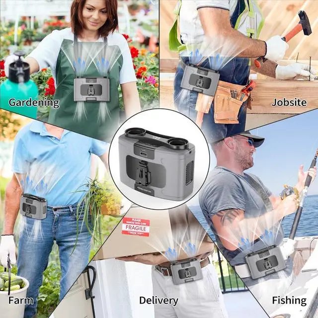Alt view image 6 of 6 - 20000mAh Portable Waist Fan, Personal Fan Clip on with Rechargeable Battery operated, 40H Cooling,10 Speeds,16000RPM Hands-Free Belt Neck for Outdoor Jobsite Gardening Camping Travel (Grey)  Grey