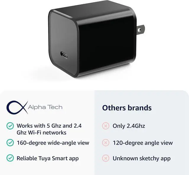 Alt view image 3 of 7 - ALPHA TECH WiFi Smart Camera Charger - Premium HD 1080P - Remote View - 2.4G/5G WiFi - Best Mini Camera for Home, Nanny - Real Time Monitoring - Wide-Angle 160° - iOS Android