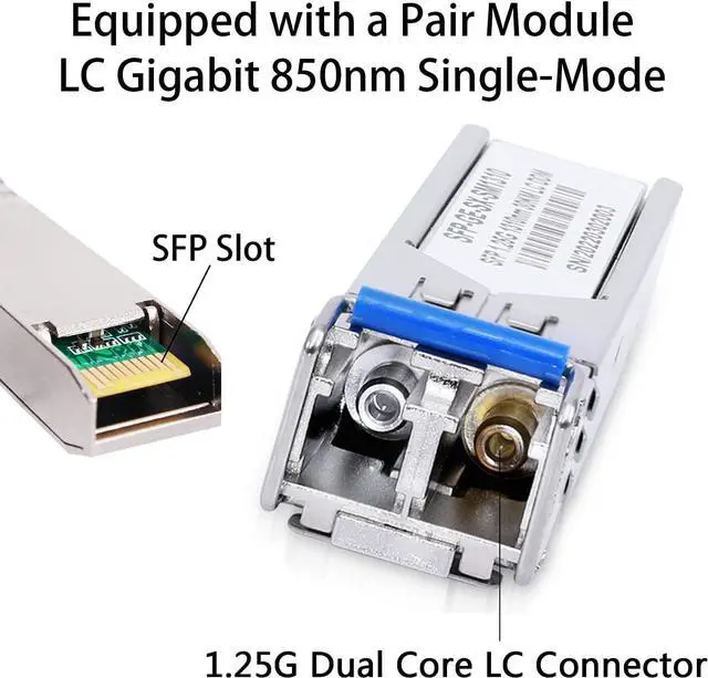 Alt view image 3 of 7 - 2 Pack 1.25G/s Bidi Gigabit Single-Mode Fiber to Ethernet Media Converter with 2PCS Bidi SFP LC Dual Transceiver Module Included, 10/100/1000Base-Tx to 1000Base-LX SMF RJ45 to SFP Slot up to 550M