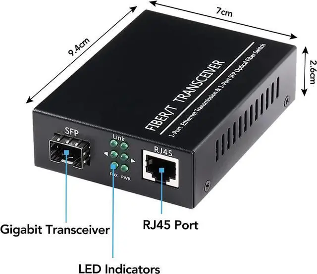 Alt view image 5 of 7 - 2 Pack 1.25G/s Bidi Gigabit Single-Mode Fiber to Ethernet Media Converter with 2PCS Bidi SFP LC Dual Transceiver Module Included, 10/100/1000Base-Tx to 1000Base-LX SMF RJ45 to SFP Slot up to 550M