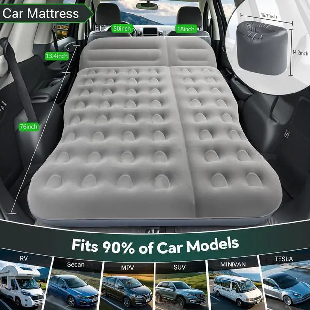 Alt view image 2 of 7 - SUV Air Mattress Thickened Flocked Camping Bed for Car Trunk & Back Seat  Includes Electric Pump & 2 Foot Pedals  Portable Inflatable car Mattress (Gray)