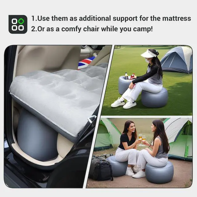 Alt view image 4 of 7 - SUV Air Mattress Thickened Flocked Camping Bed for Car Trunk & Back Seat  Includes Electric Pump & 2 Foot Pedals  Portable Inflatable car Mattress (Gray)
