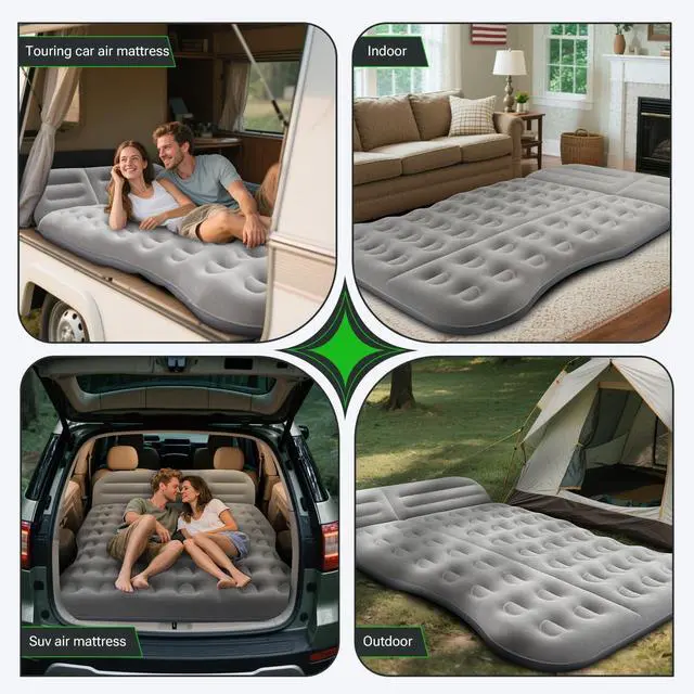 Alt view image 5 of 7 - SUV Air Mattress Thickened Flocked Camping Bed for Car Trunk & Back Seat  Includes Electric Pump & 2 Foot Pedals  Portable Inflatable car Mattress (Gray)