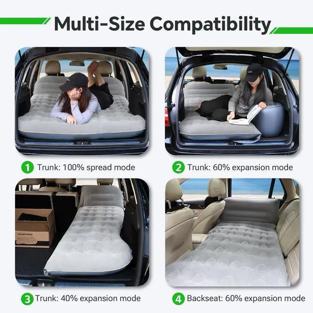 Alt view image 6 of 7 - SUV Air Mattress Thickened Flocked Camping Bed for Car Trunk & Back Seat  Includes Electric Pump & 2 Foot Pedals  Portable Inflatable car Mattress (Gray)