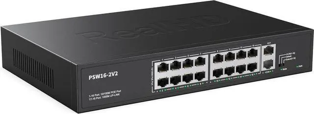 Main image of HD 16 Port PoE Switch, High Power 300W, 16 PoE+ 100Mbps Ports with 2 Gigabit Uplink Ethernet Ports, Unmanaged Plug and Play, Each Port Up to 30W, 802.3af/at Compliant, Rack Mount