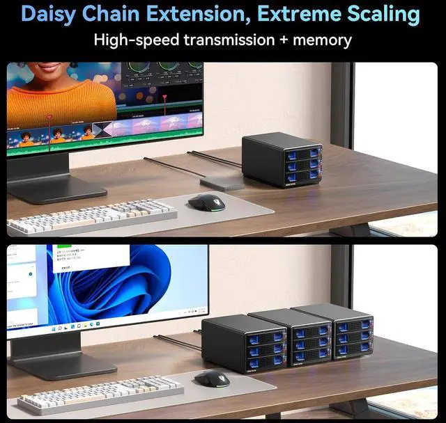 Alt view image 5 of 7 - 3 Bay 10Gbps Hard Drive Enclosure with Cooling Fan for 2.5/3.5" SATA HDD/SSD with USB A/C 3.2 Gen 2, Support Hot Swappable, Daisy Chain Expansion, Tool-Free, DAS(NO RAID/NAS)