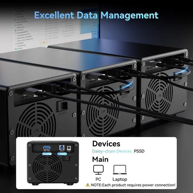 Alt view image 6 of 7 - 3 Bay Hard Drive Enclosure with Cooling Fan for 2.5/3.5" SATA HDD/SSD with USB A/C 3.0, Support 60TB, Hot Swappable, Daisy Chain Expansion, Tool-Free HDD Enclosure, DAS(NO RAID/NAS)