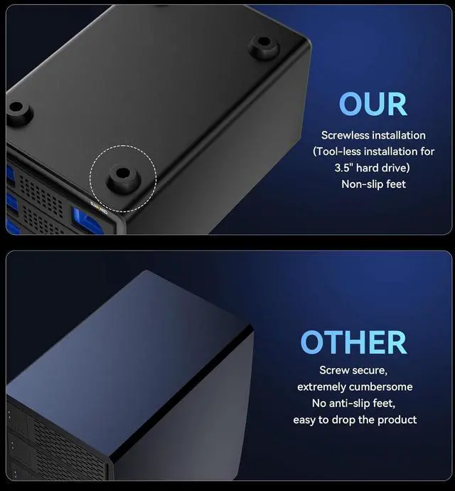 Alt view image 6 of 7 - 3 Bay 10Gbps Hard Drive Enclosure with Cooling Fan for 2.5/3.5" SATA HDD/SSD with USB A/C 3.2 Gen 2, Support Hot Swappable, Daisy Chain Expansion, Tool-Free, DAS(NO RAID/NAS)